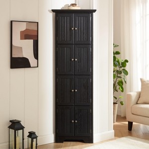 Sapphtopaz Modern Corner Bathroom 4-Tier Cabinet with 8 Doors Farmhouse Pantry Cabinet Bookshelf Cabinet with Shelves Storage for Living Room - 1 of 4
