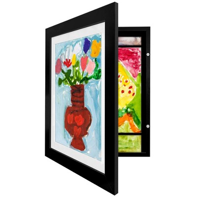 Americanflat Kids Art Frame 10x12.5 inches with 8.5x11 inches Mat - Composite Wood And Glass - Holds 100 Artworks