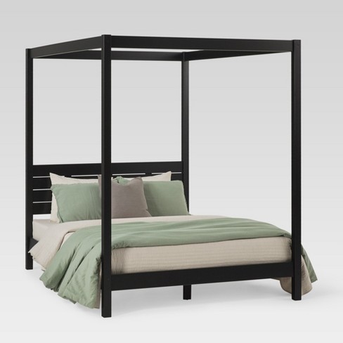 Black wood deals canopy bed