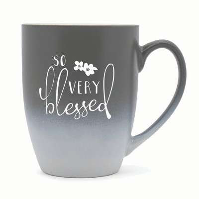 Elanze Designs So Very Blessed Two Toned Ombre Matte 10 ounce New Bone China Coffee Tea Cup Mug, Gray and White