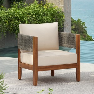 Christopher Knight Home Monroe Patio Modern Acacia Wood Club Chair with Cushions - 1 of 4