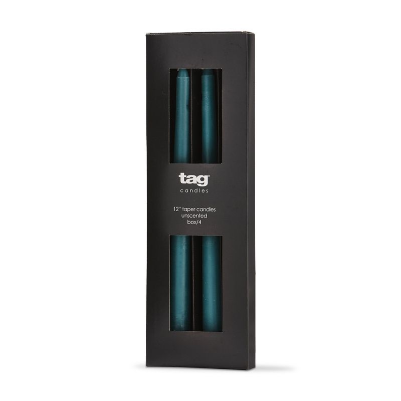 tag Color Studio 12" Traditional Taper Unscented Smokeless Paraffin Wax Candle Teal, Set of 4, Burn Time 8 hrs., 1 of 4