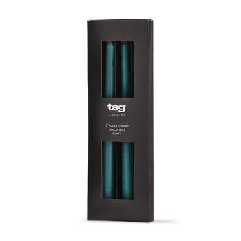 tag Color Studio 12" Traditional Taper Unscented Smokeless Paraffin Wax Candle Teal, Set of 4, Burn Time 8 hrs.