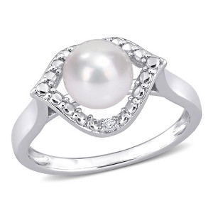 EVERLY JEWELRY | Sterling Silver 0.04 CT TGW Created White Sapphire And 7 - 7.5 MM White Freshwater Cultured Pearl Fashion Ring - 1 of 4