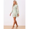 INSPIRE CHIC Women's Summer Floral Layered Tie V-Neck Semi-Sheer Long Sleeve Mini Dress - 3 of 4