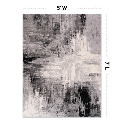 Black and Gray Abstract Stain-Resistant 5' x 7' Area Rug