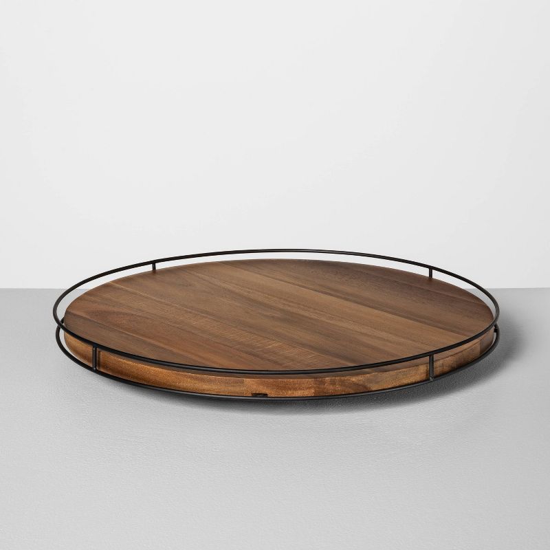 Wooden Lazy Susan with Metal Trim Brown/Black - Hearth & Hand™ with Magnolia, 1 of 11