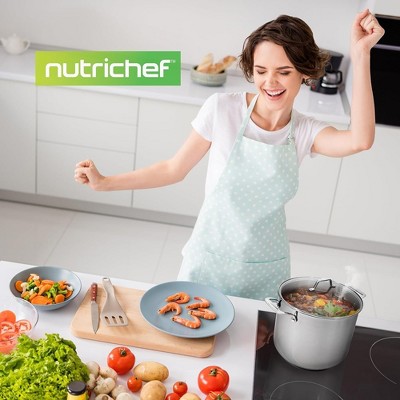 NutriChef 15-Quart Stainless Steel Stock Pot with Glass Lid