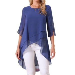 INSPIRE CHIC Women's High Low Hem Scoop Neck Asymmetrical 3/4 Sleeve Summer Top - 1 of 4