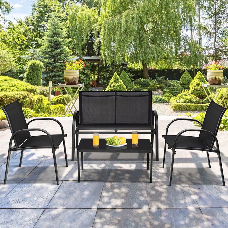 Tangkula 4PCS Furniture Set Chairs and Coffee Table Patio Garden Black, 3 of 10