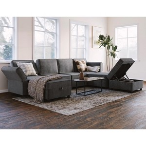 Grey 7-Seat U-Shaped Sectional Sofa - Modular chenille sleeper with ottomans, storage seats & chaise for living room. - 1 of 4
