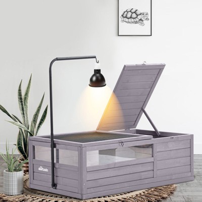 Large Gray Wooden Tortoise Habitat with Acrylic Sides