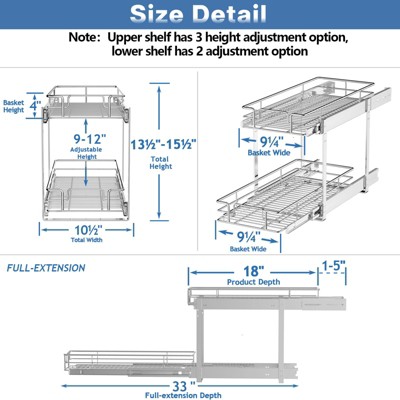 HomLux 2 Tier Individual Pull Out Cabinet Organizer 10.5in W x 18in D Slide Out Kitchen Cabinet Storage Sliding Shelves — фото 3