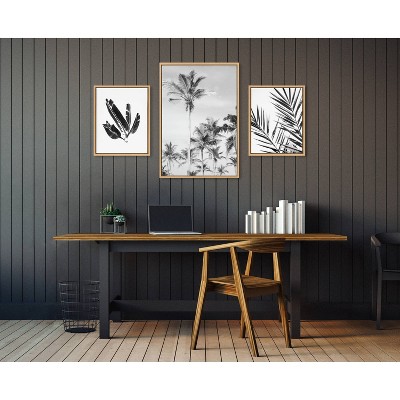 Natural Framed Black and White Coastal Palm Tree Canvas Art Set