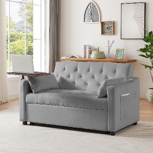 CAVINAS Modern Upholstered Convertible Sofa with a Movable Tabletop, Velvet Loveseat Sofa Bed with Adjustable Backrest, Couches for Living Room - 1 of 4