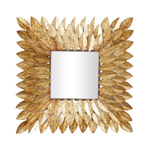 Metal Leaf Radial Wall Mirror Brown - Olivia & May: Rustic Square No Assembly Required - 1 of 4