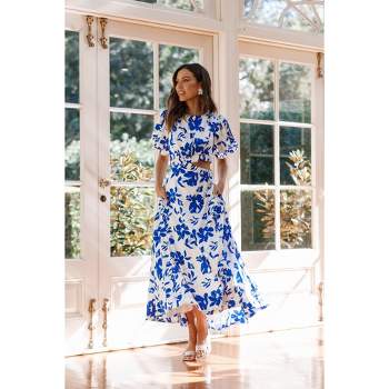Christabel Tiered Maxi Dress - Blue Floral