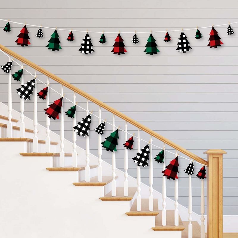 Big Dot of Happiness Holiday Plaid Trees - Buffalo Plaid Christmas Party DIY Decorations - Clothespin Garland Banner - 44 Pc, 3 of 9