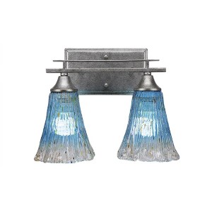 Toltec Lighting Uptowne 2 - Light Vanity in  Aged Silver with 5.5" Fluted Teal Crystal  Shade - 1 of 1