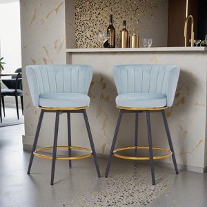 Counter Height Bar Stools Set of 2, 360° Swivel Upholstered Barstools with Backs and Metal Legs, 26" H Seat Height  - Leovsnove - 1 of 4