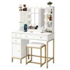 Makeup Vanity Desk with Stool and Charging Station, White Vanity Set Makeup Table with Mirror and Lights - 3 of 4