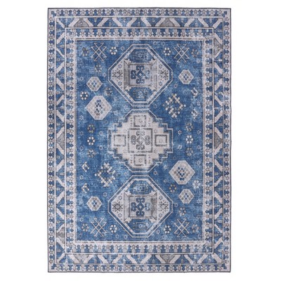 Foldable Geometric Persian Area Rug, Chenille Polyester, Washable, Non-Slip, Kid & Pet Friendly for Hallway, Kitchen & Entryway