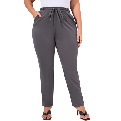 Womens Plus Size Stretch Work Pants Elastic Waist Business Casual Pants with Pockets Pencil Leg Dress Pants Dark Grey 5XL