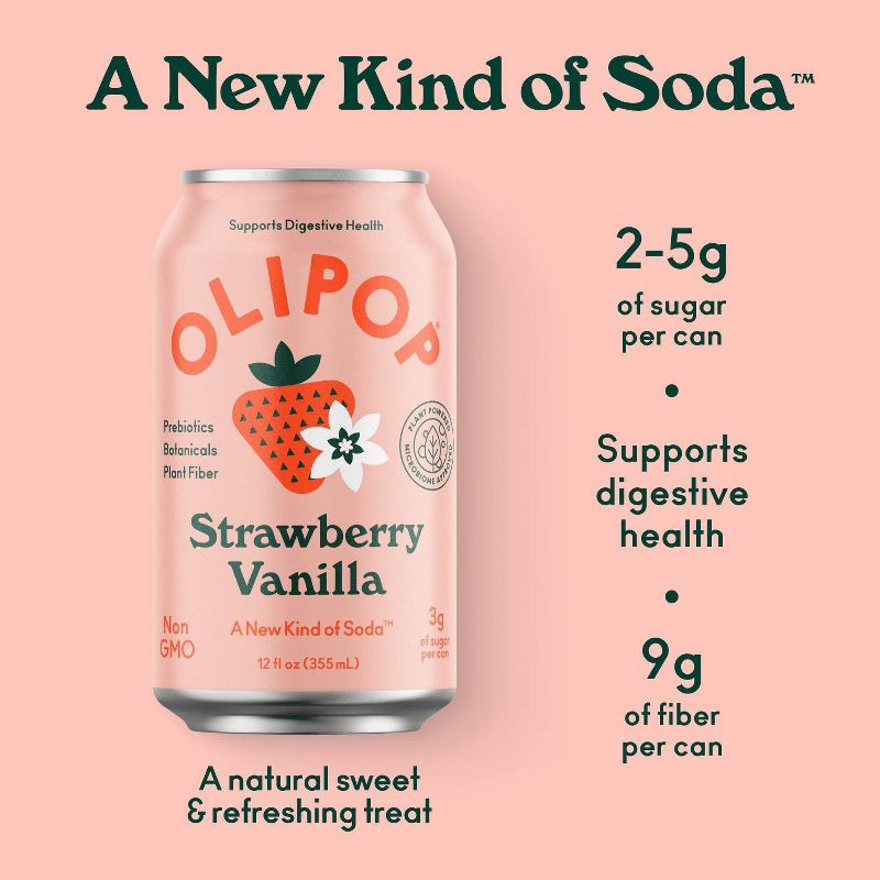 OLIPOP Strawberry Vanilla Prebiotic Soda - 4ct/12 fl oz, 5 of 15