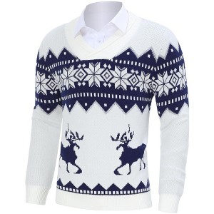 Coolmee Men's Christmas Sweater Ugly Knitted Xmas Sweaters Casual Snowflake Deer Pullover Knitwear - 1 of 4