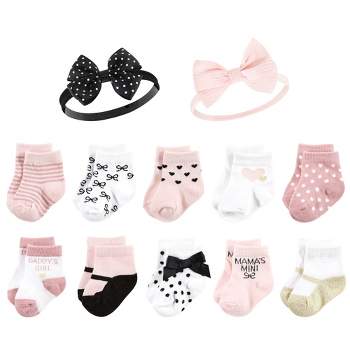Hudson Baby Infant Girl Sock and Headband 12pc Set, Mom Dad, 0-9 Months