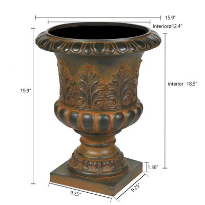 Classic Weathered Brown 18" MgO Urn Planter for Outdoor Elegance