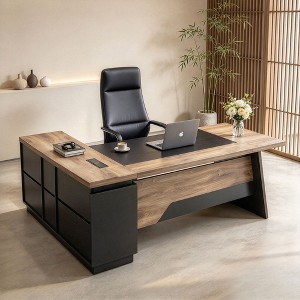 HOMLUX Walnut & Black 78.7-Inch L-Shaped Executive Office Desk with ...