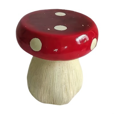 Vynxaria 13.8" Mushroom Model Resin Stool, Oversized Forest Base Statue, Indoor Outdoor Courtyard Lawn Multi-Purpose Decor