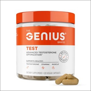 Genius Test – Testosterone Booster for Men with Natural Ingredients to Support Strength, Muscle, Libido & Brain Function – 120 Veggie Pills - 1 of 4