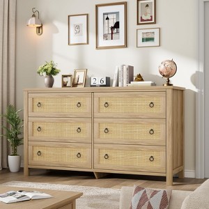 29" Rattan 3 Dresser for Bedroom, Wooden Closet Dressers Chest of Drawers, Boho Tall Drawer Dresser,  for Bedroom, Living Room - 1 of 4