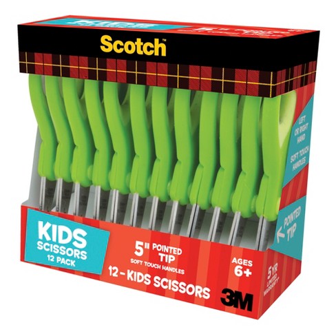 Scotch Soft Touch Pointed Kids Scissors, 5 Inches, Stainless Steel Blade,  Pack of 12