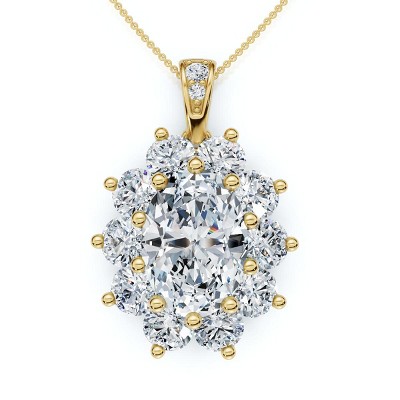 Pompeii3 Certified 8 1/2Ct Oval Diamond Pendant 14k Gold Lab Created 1.25" Tall