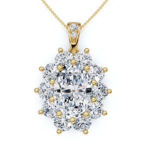 Pompeii3 Certified 8 1/2Ct Oval Diamond Pendant 14k Gold Lab Created 1.25" Tall - 1 of 2