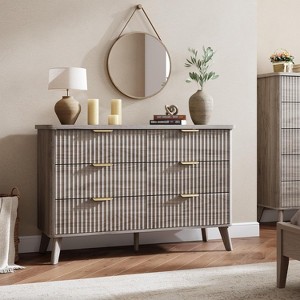 GAOMON 47.2" Tall Fluted Dresser with 6 Deep Drawers,Modern Curved Profile Wooden Storage Chest for Multi-Room Use - 1 of 4