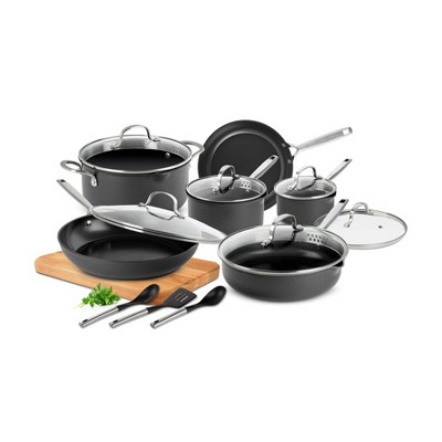 Gotham Steel Pro 2x Nonstick 15pc Hard Anodized Aluminum Ceramic Cookware Set: Induction & Gas Compatible Pot Set