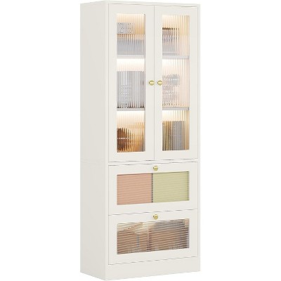 Tribesigns 70.9" Tall Bookcase with LED Light Acrylic Doors, 3-Tier Display Bookshelf Storage Cabinet with File Drawers for Home Office