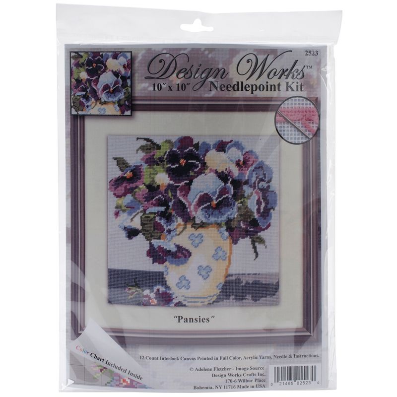 Design Works Needlepoint Kit 10"X10"-Pansies-Stitched In Yarn, 1 of 3
