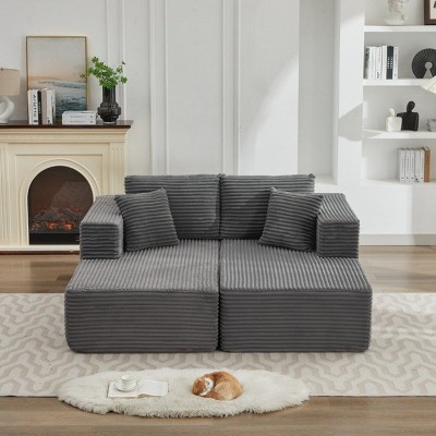 76" L-Shaped Cloud Sectional Couch with Double Chaise,Deep Seat Corduroy Modular Sofa Couch for Living Room,Cloud Sectional Sofa-Baofuwish