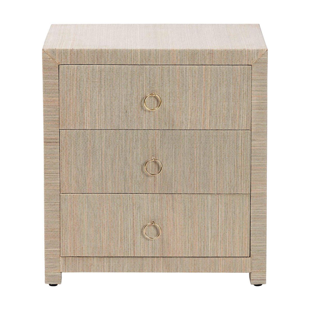 bali & pari Quinn Woven Grasscloth 3 Drawer Nightstand Natural/Gold - thumbnail 3