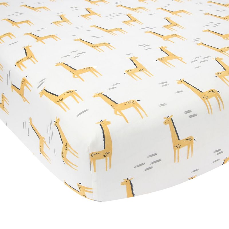 Lambs & Ivy Signature Giraffe Organic Cotton Fitted Crib Sheet - White/Yellow, 1 of 5