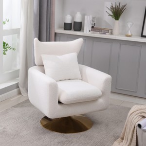 360° Swivel Accent Chair with Fabric Upholstery & Gold Metal Base,Mid-Century Modern Comfy Barrel Chair for Living Room,Bedroom-Baofuwish - 1 of 4