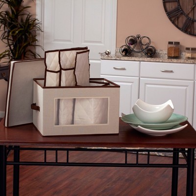 Natural Canvas Serveware Storage Box with Quilted Pouches
