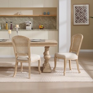 Set of 2 French Rustic Upholstered Dining Room Chairs with Rattan Backrest, Farmhouse Wood Armless Kitchen Chairs for Dining Room-Panipeachy - 1 of 4