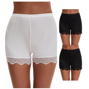 INSPIRE CHIC 3 Packs Women's Lace Trim Ice Silk Mid-Waisted Loose Slip Shorts Light and Breathable Boyshorts - 1 of 4