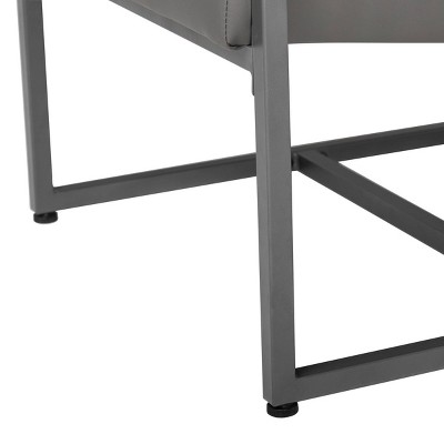 Gray Leather and Metal Mid-Century Modern Accent Chair